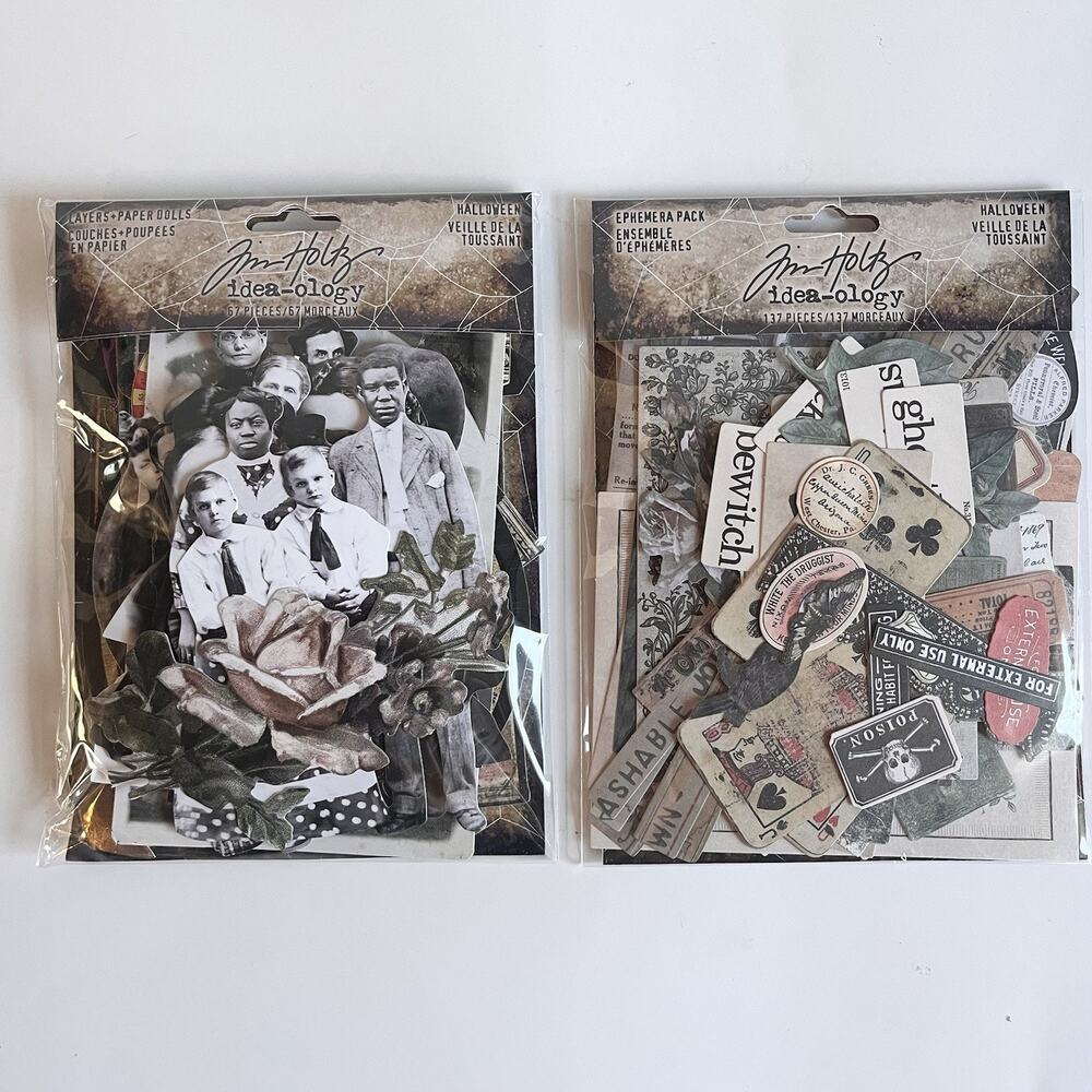 Tim Holtz idea-ology Halloween Ephemera And Layers + Paper Dolls Bundle